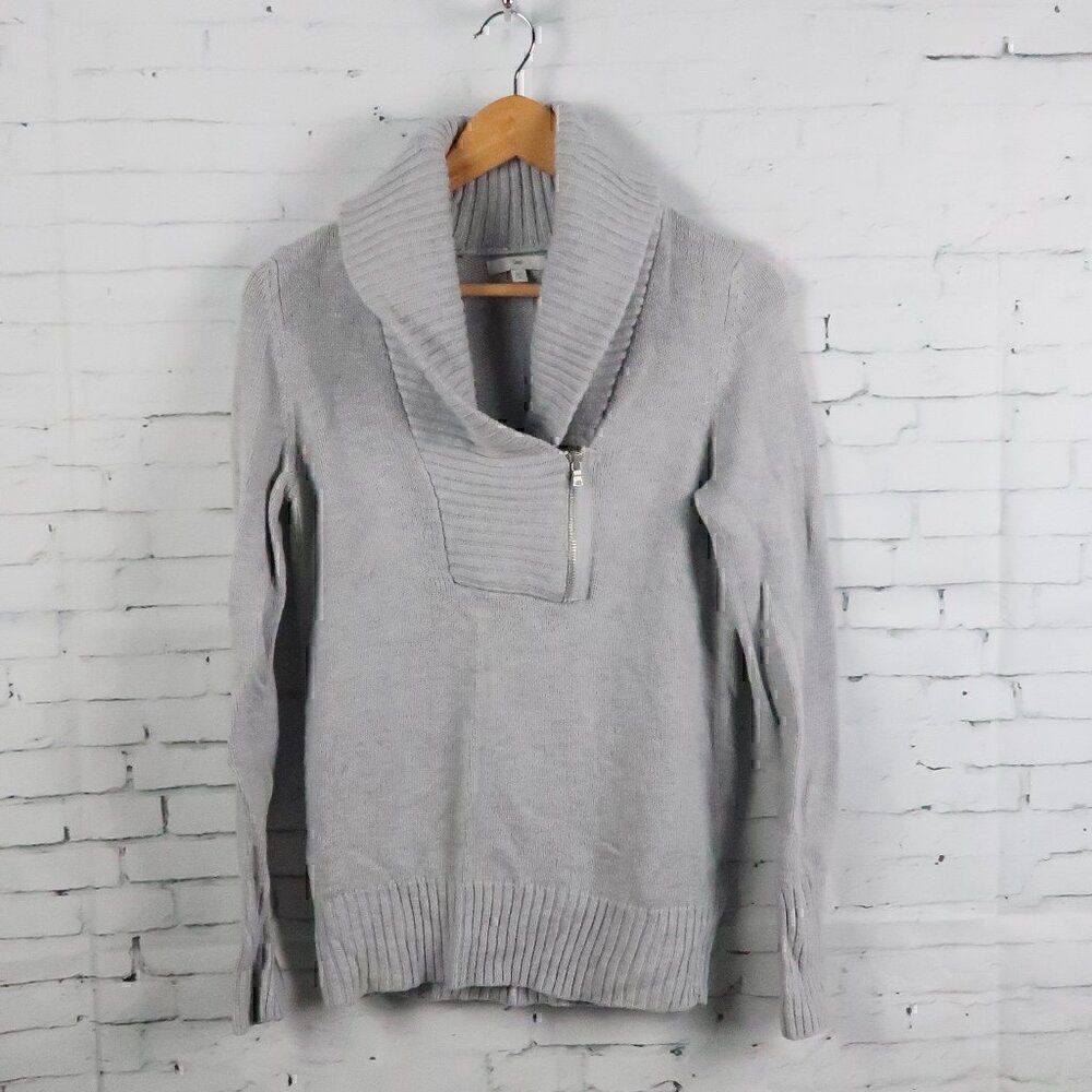 GAP GREY COWL NECK LONG SLEEVE WOOL BLEND SWEATER WITH ZIPPER DETAIL SIZE SMALL